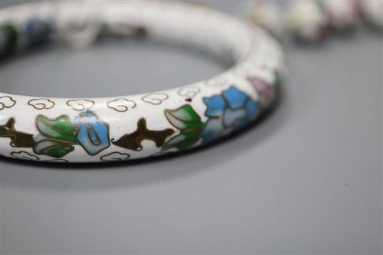 A Chinese cloisonne enamel bead necklace, 67cm and a similar bangle.